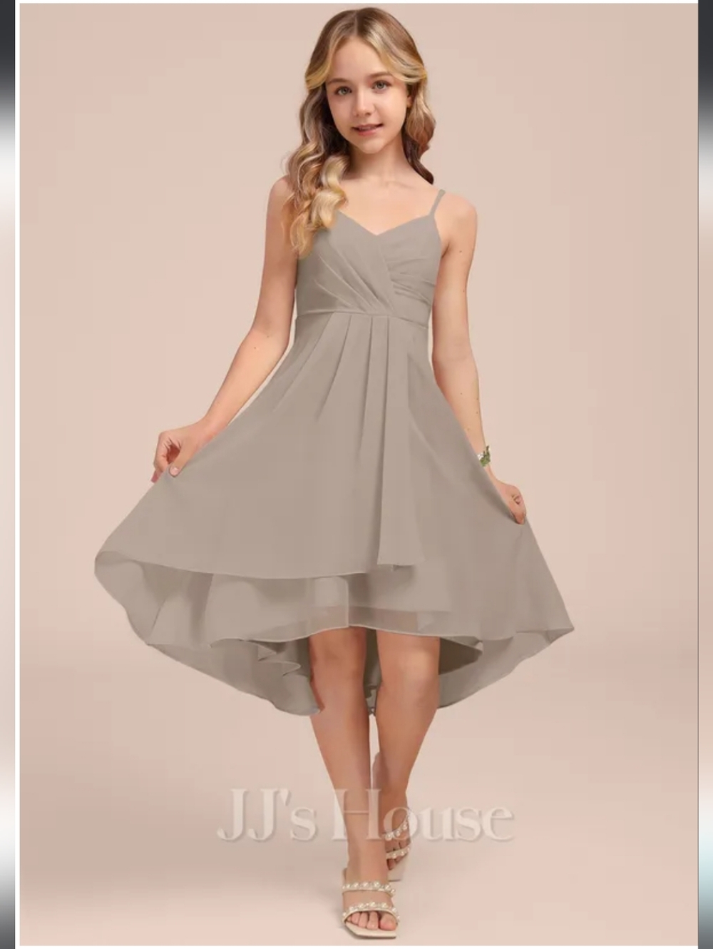 jjs house taupe 30882 bridesmaid dress juniors 13-14 high low